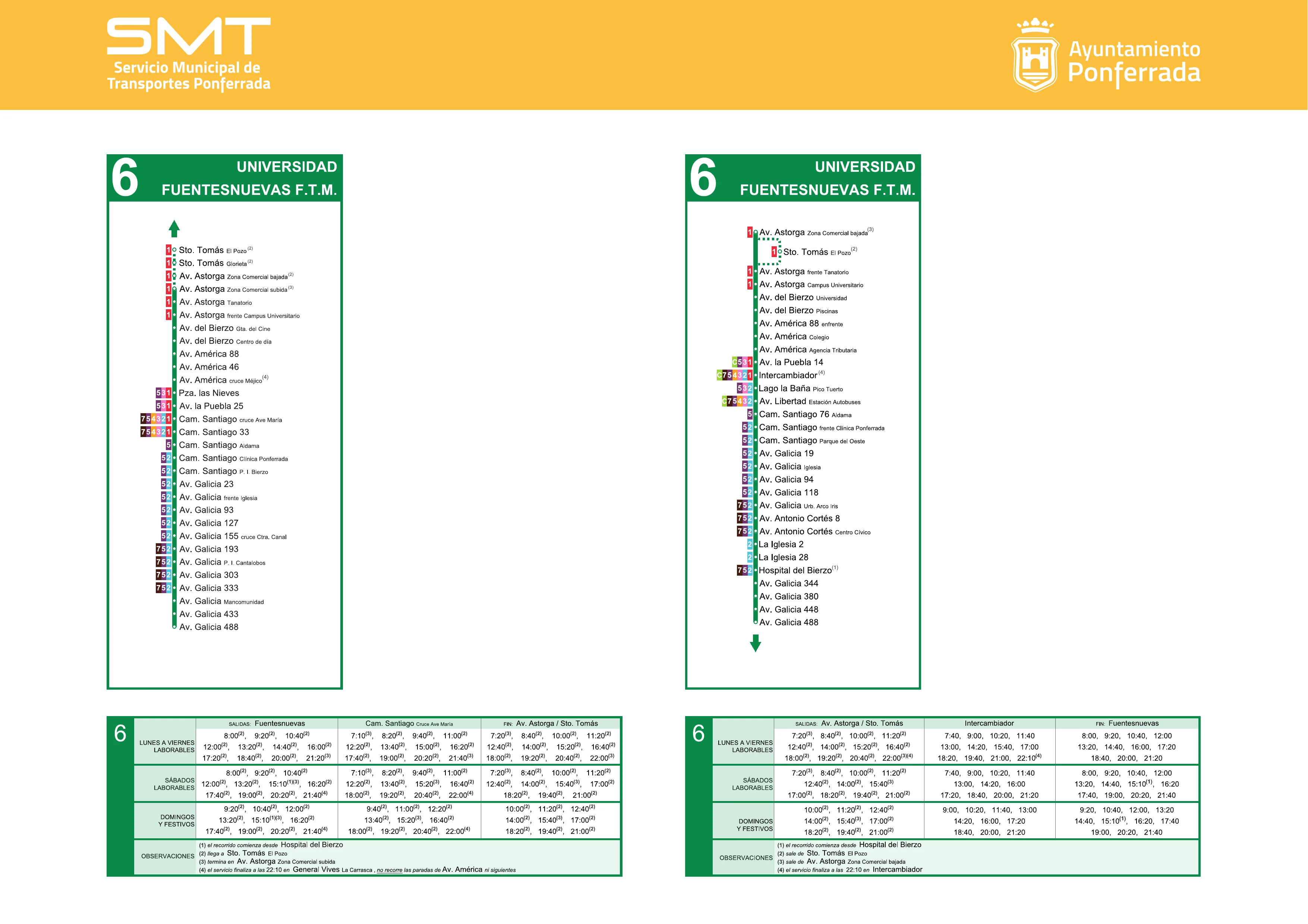 Recorrido y horarios línea 6: Universidad - Fuentesnuevas FTM
