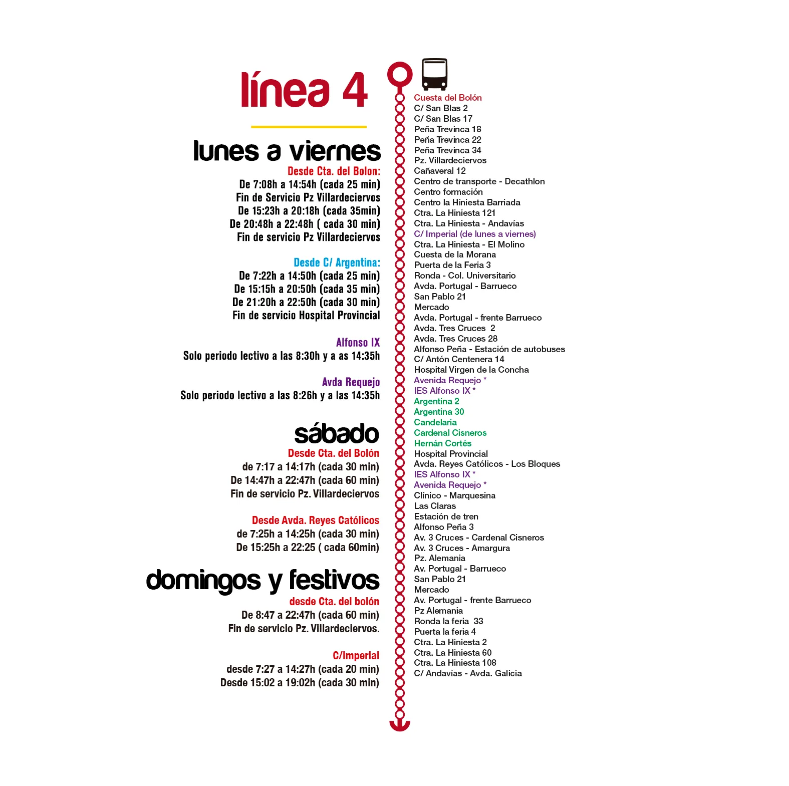 Paradas y horarios línea 4: Cuesta del Bolón - C/Argentina