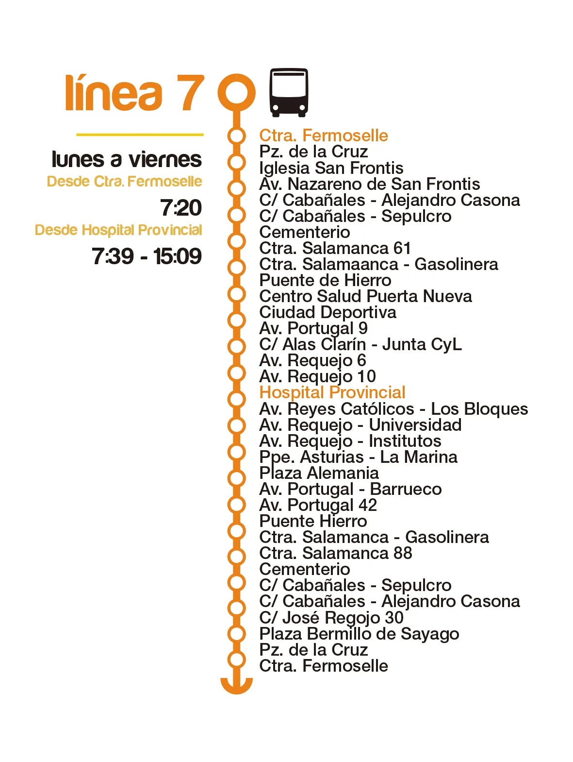 Paradas y horarios línea 7: Ctra. Fermoselle - Hospital Provincial