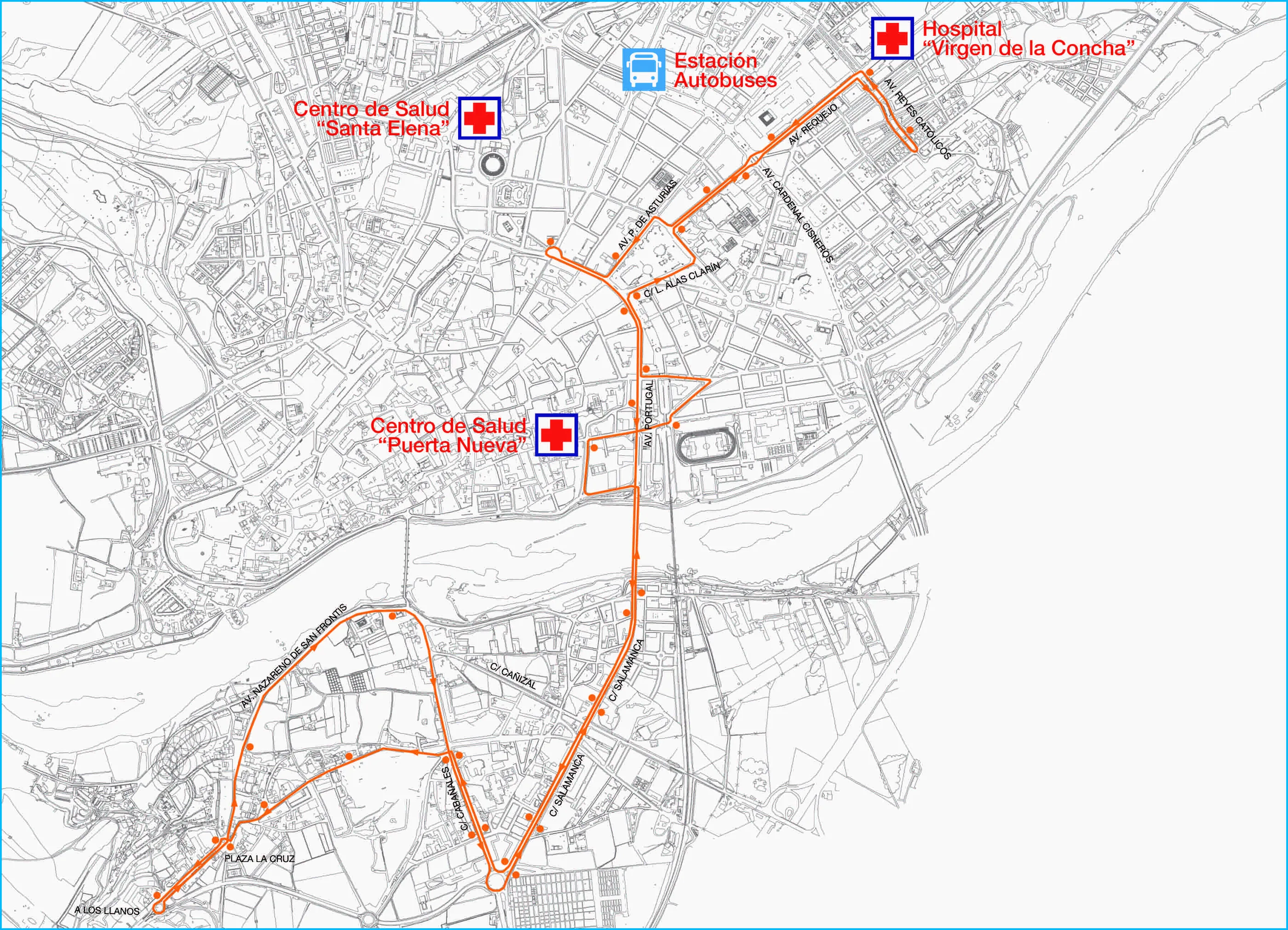 Recorrido línea 7: Ctra. Fermoselle - Hospital Provincial