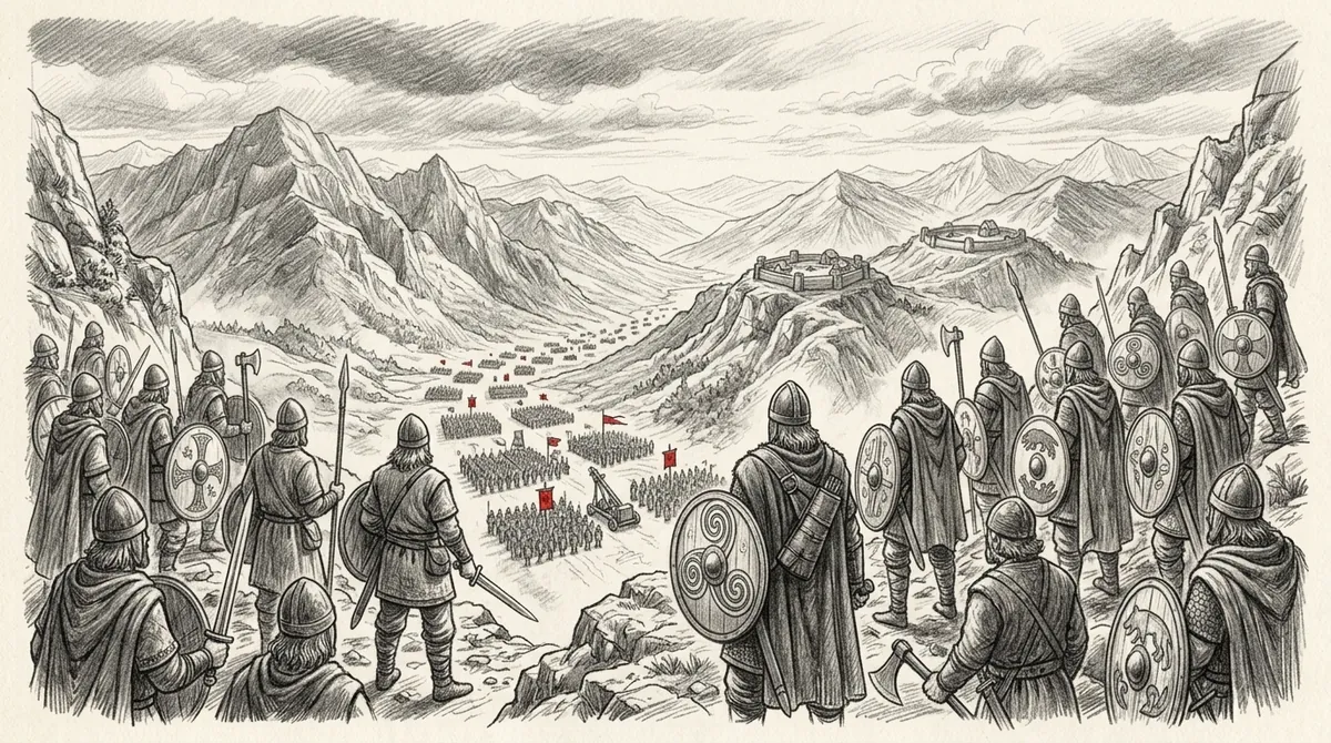 Dibujo de astures y cántabros esperando al invasor romano