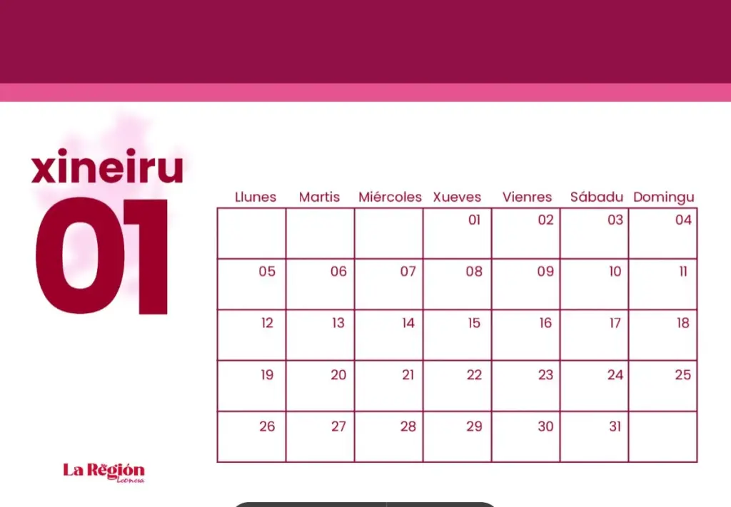 Calandariu 2026 en llingua llionesa