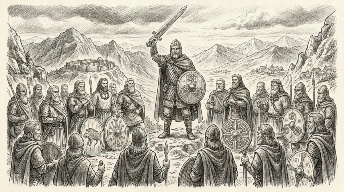 Drawing of Pelayo's uprising before the other Astur clans