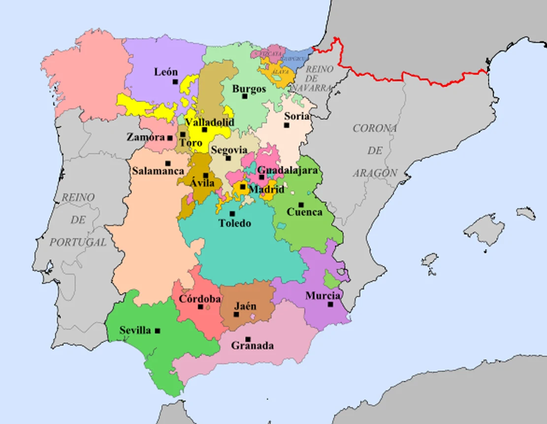 Map of the provinces of the Crown of Castile in 1590